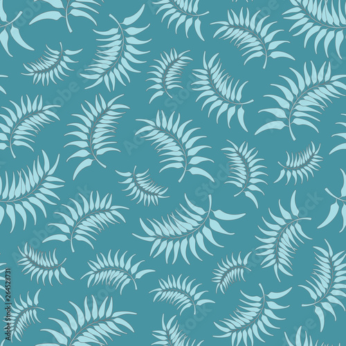 Seamless vector repaet pattern of blue tropical leaves. A tropical foliage design ideal for fabric, stationery and decorative projects,