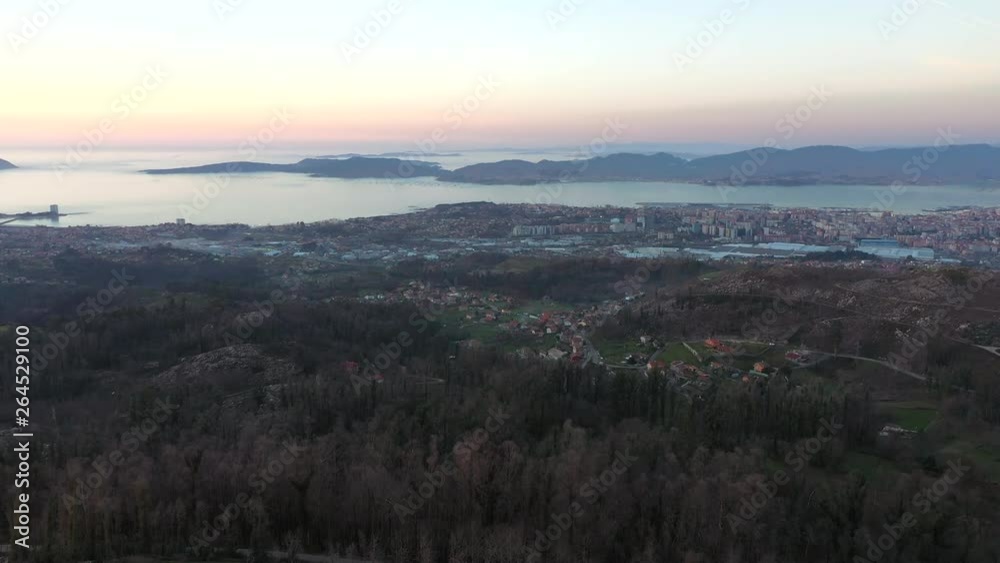 Aerial view: Monte Alba Monastery of Vigo with the sea in the background on the horizon. Galician Spain Aerial view: Monte Alba Monastery of Vigo with the sea in the background on the horizon. Galician Spain