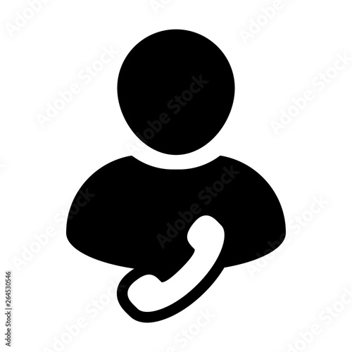 Service icon vector male user person profile avatar with phone symbol for business contact and communication in flat color glyph pictogram illustration