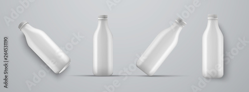 set of mockups plastic white bottles for kefir, milk, yogurt and other beverages.