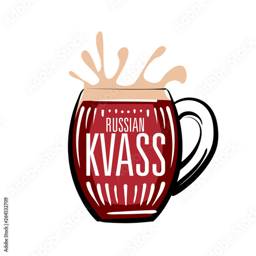 Vector illustration of a mug with Russian kvass. Isolated on white background