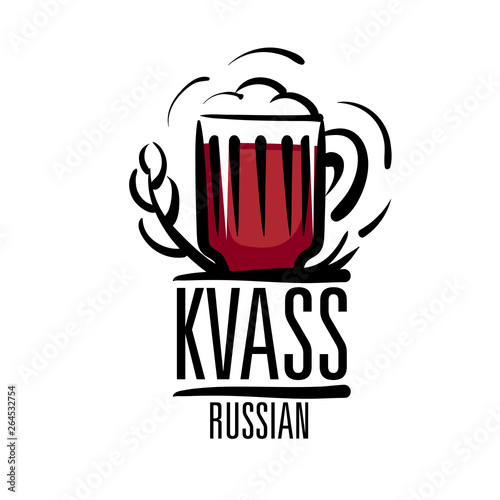 Vector illustration of a mug with Russian kvass. Isolated on white background