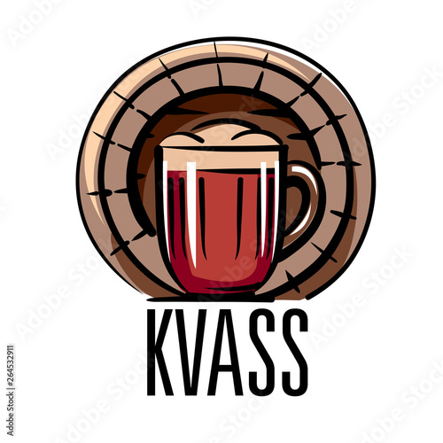 Vector illustration of a mug with Russian kvass. Isolated on white background