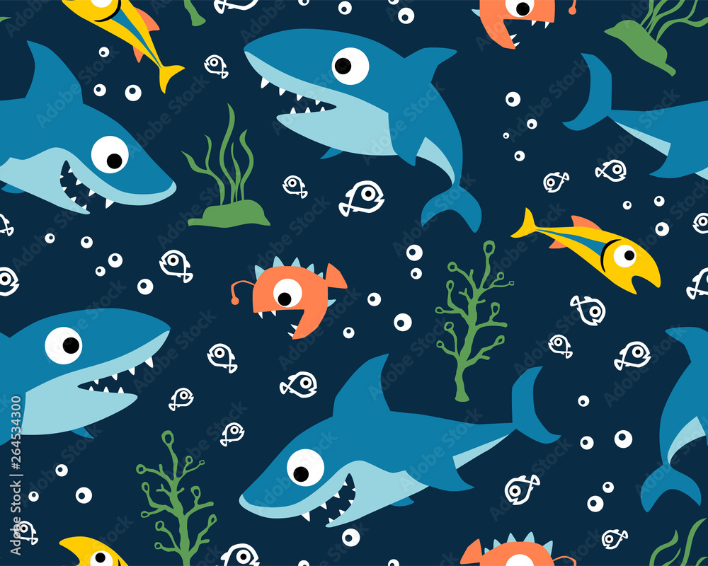 seamless pattern vector with marine animals cartoon