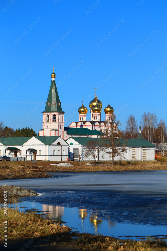 Beautiful photo of the holy monastery in Russia in spring