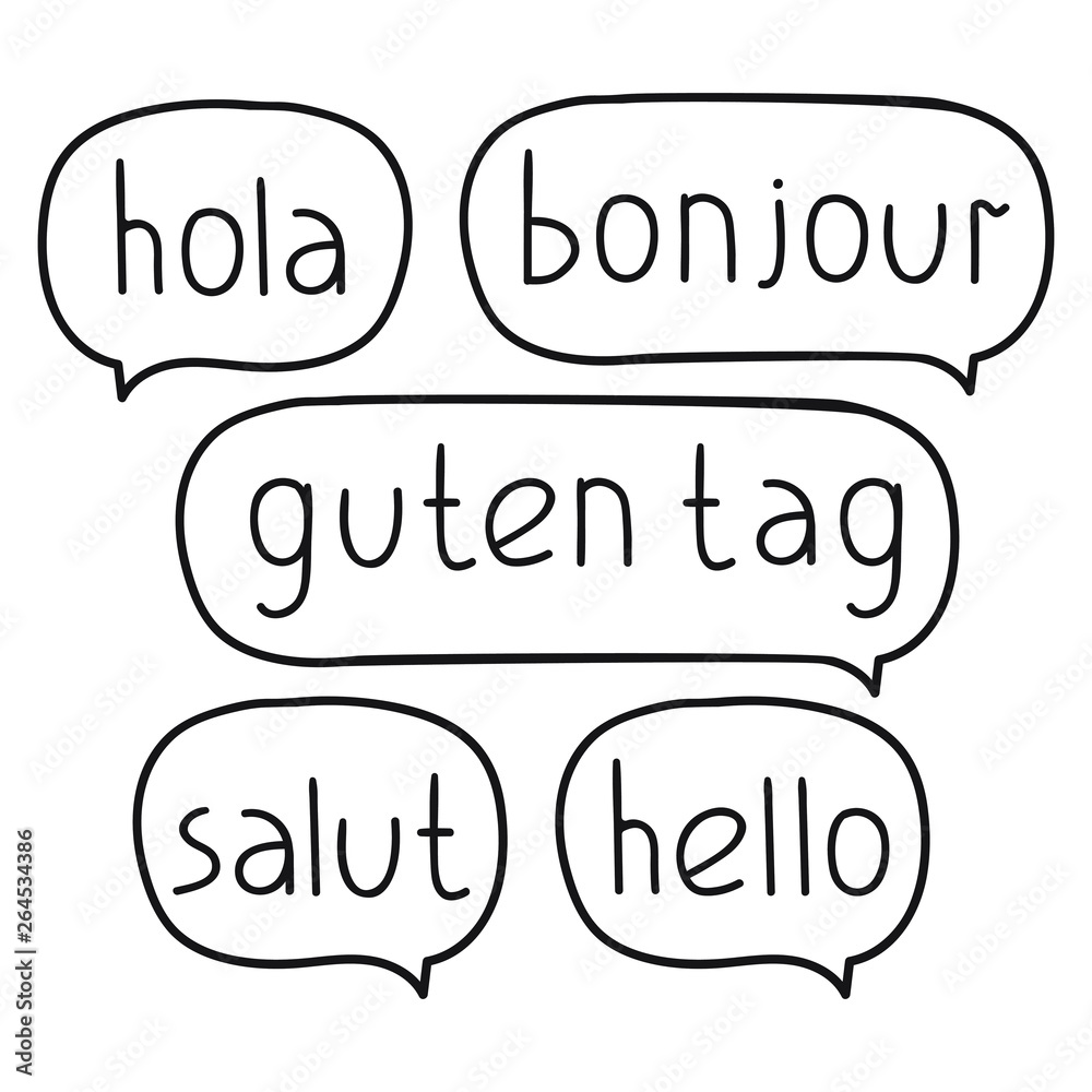 Hola guten tag bonjour olá rede social ou ilustração vetorial de conceito  de tradução bilíngue