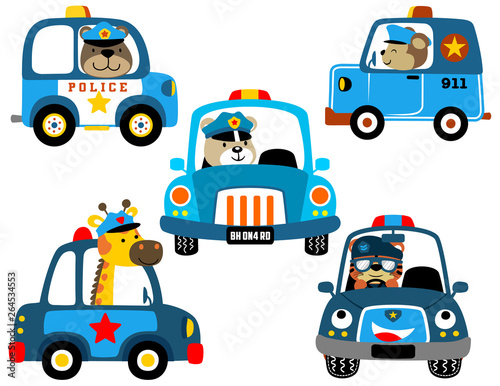 vector set of police cars with funny cops
