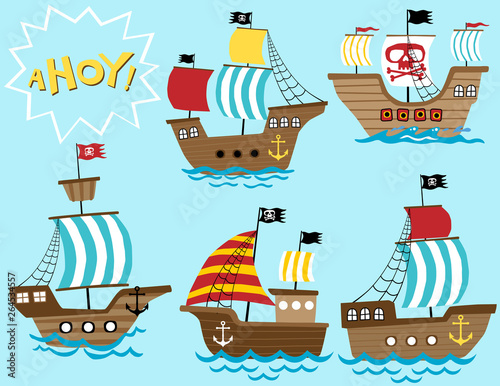 vector set of sailboat cartoon