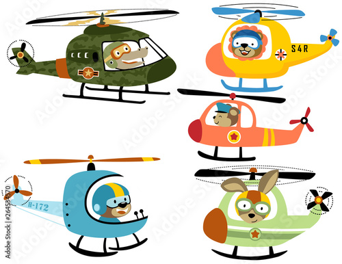 vector set of helicopter cartoon with cute pilot