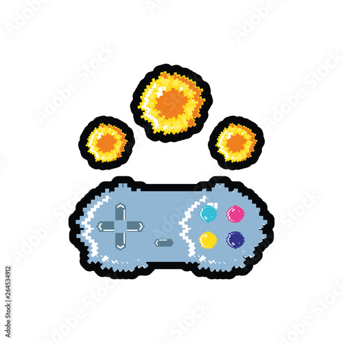 video game control with fire balls pixelated