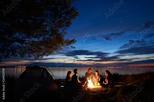 Tela Night summer camping on lake shore