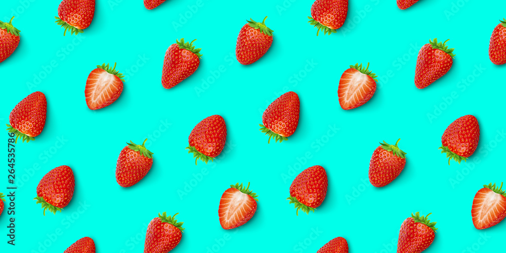 Strawberry seamless pattern, top view, flat lay