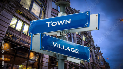 Street Sign Town versus Village