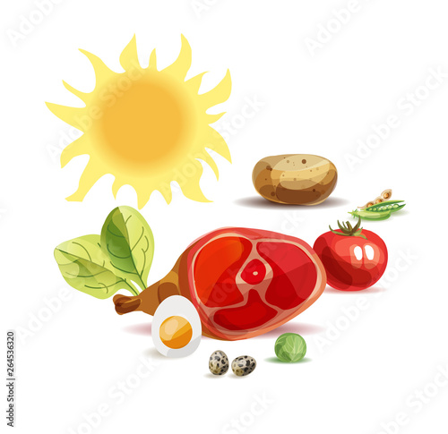 Natural organic food. Products of animal origin and vegetable.