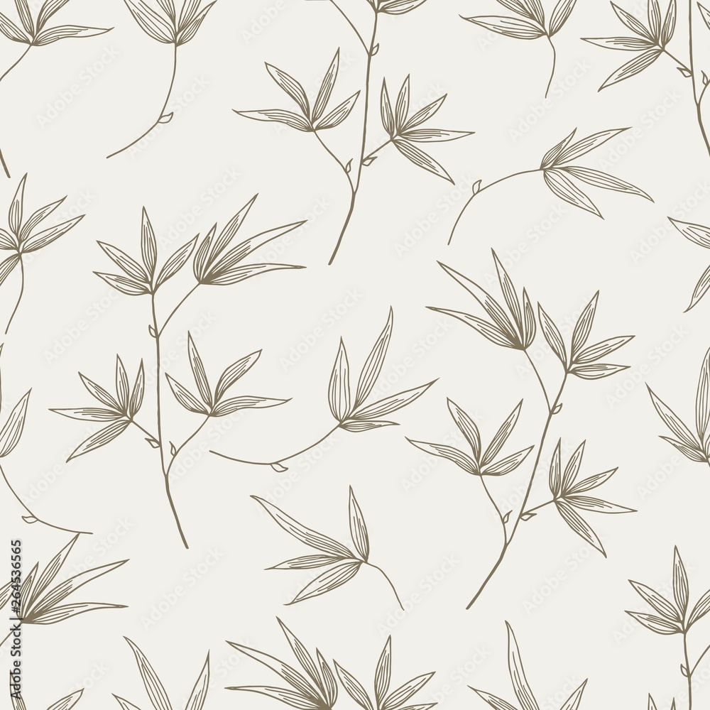 Naklejka premium leaves floral plant line retro vector seamless pattern