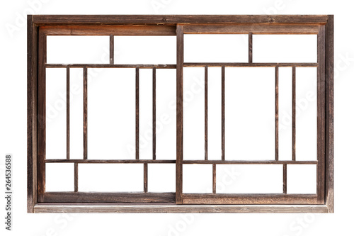 Antique wooden window frames isolated on white background