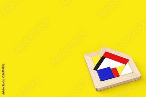 Free Download House-shaped puzzle placed in the lower right of horizontal format. Yellow background with copy space. - GFXLoad