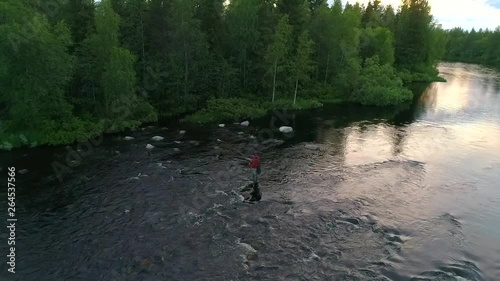 drone footage over fisherman in Finland Arctic circle anoter angle photo