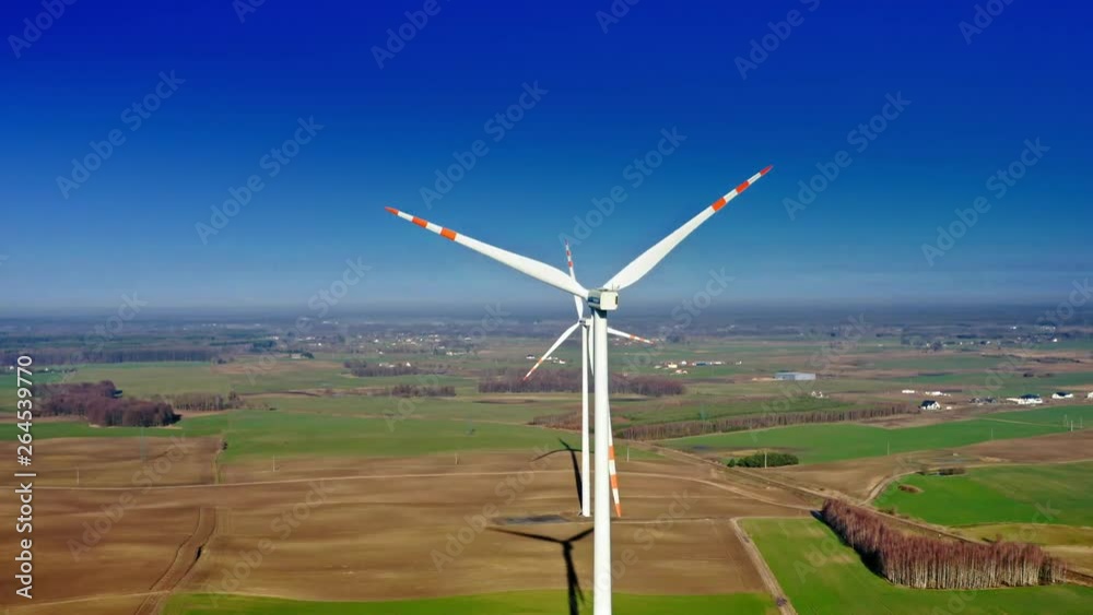 Wind turbines in a field, aerial view, Poland Wind turbines in a field, aerial view, Poland