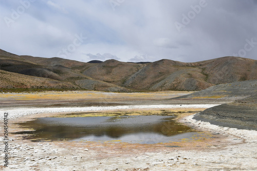 The store of the saline triangular lake in the South-Western coast of the lake Rakshasa Tal, Tibet