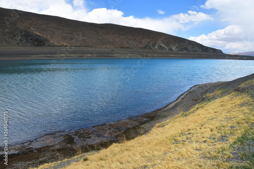 Great lakes of Tibet. Lake Rakshas Tal (Langa-TSO) in summer in cloudy day photo