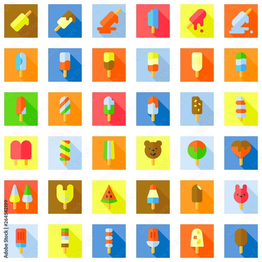 Ice pop icon set, flat style with long shadow