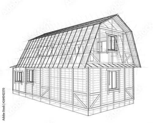 House sketch. Vector rendering of 3d
