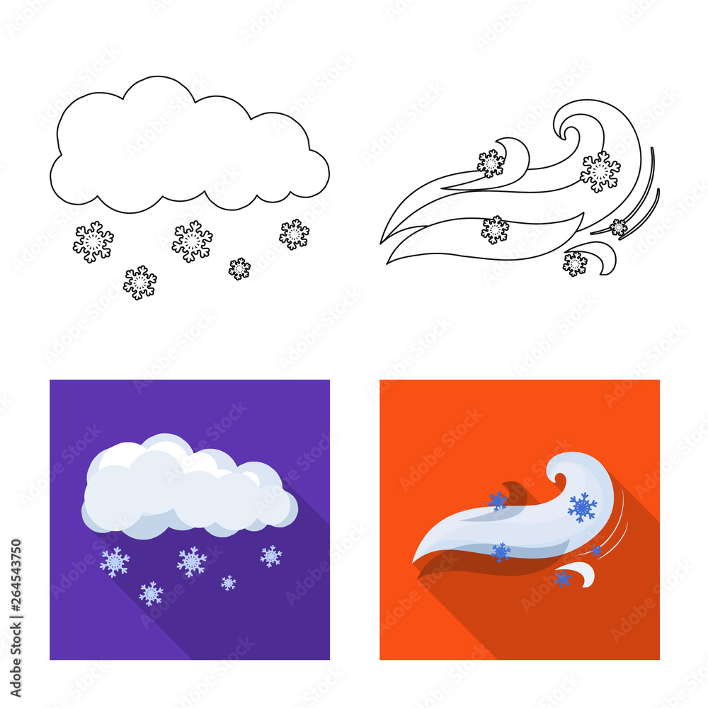 Vector illustration of weather and climate sign. Set of weather and cloud stock vector illustration.