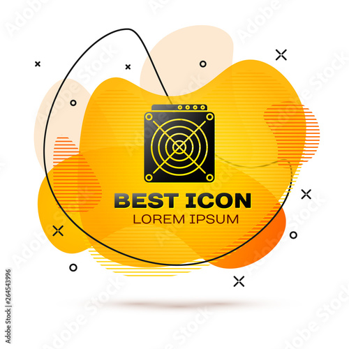 Black ASIC Miner icon isolated on white background. Cryptocurrency mining equipment and hardware. Application specific integrated circuit. Fluid color banner. Vector Illustration