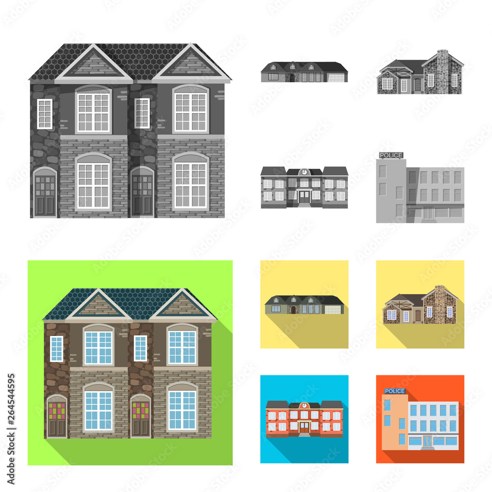 Vector design of building and front symbol. Collection of building and roof vector icon for stock.