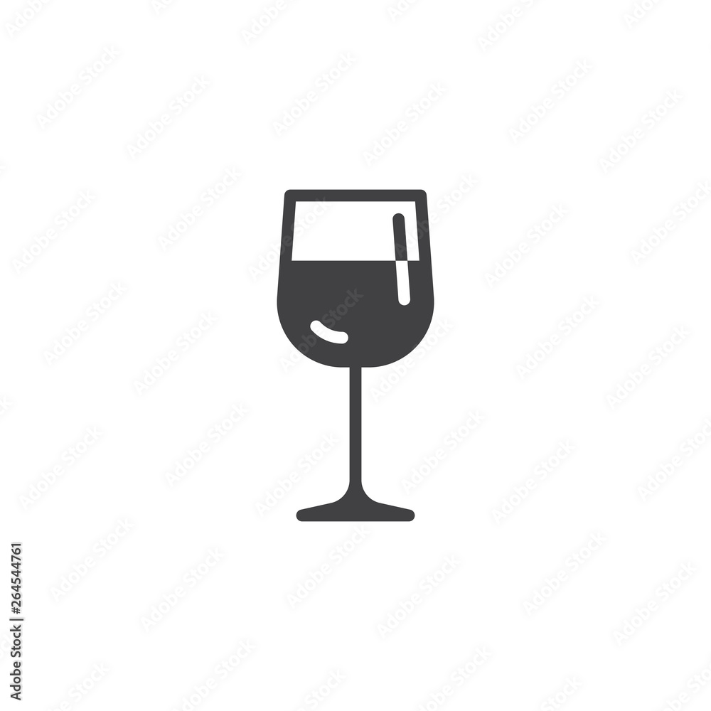 Glass of wine vector icon. Champagne glass filled flat sign for mobile concept and web design. Alcohol drink glass glyph icon. Symbol, logo illustration. Pixel perfect vector graphics