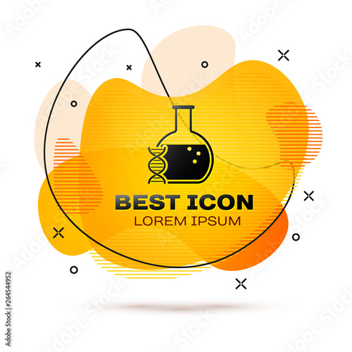 Black DNA research, search icon isolated on white background. Genetic engineering, genetics testing, cloning, paternity testing. Fluid color banner. Vector Illustration
