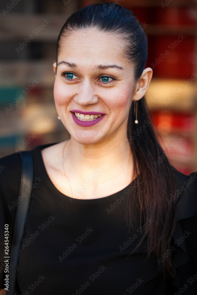 Close up, Portrait of a young beautiful brunette girl at sunset day Close up, Portrait of a young beautiful brunette girl at sunset day