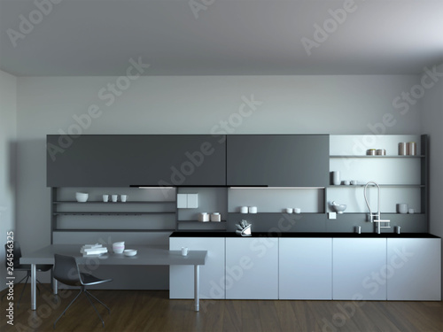 3d rendering of new modern kitchen interior