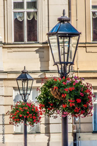 Old lamps decorated with flowers