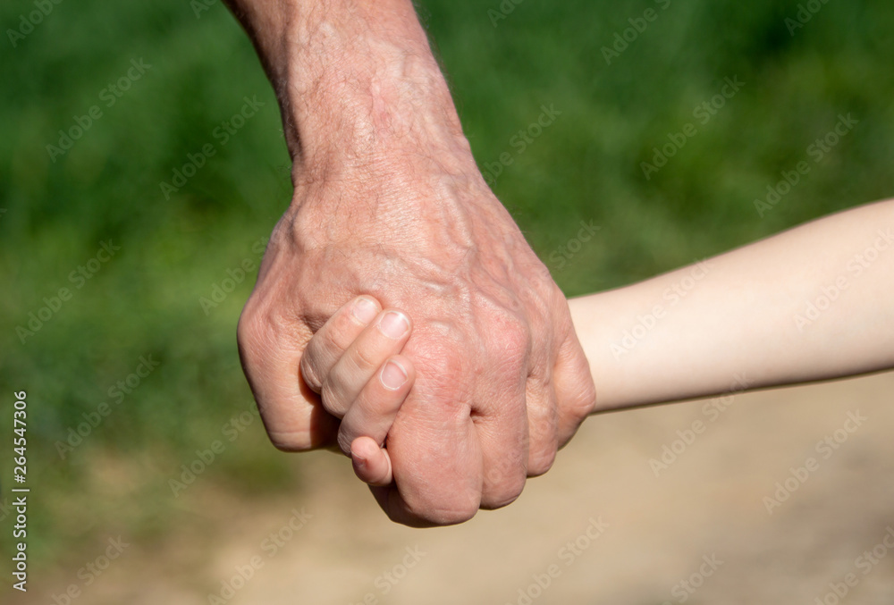 Male hand holding a baby hand, closeup Male hand holding a baby hand, closeup