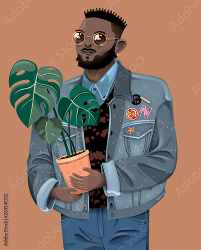 Stylish Young Man Carrying Plant