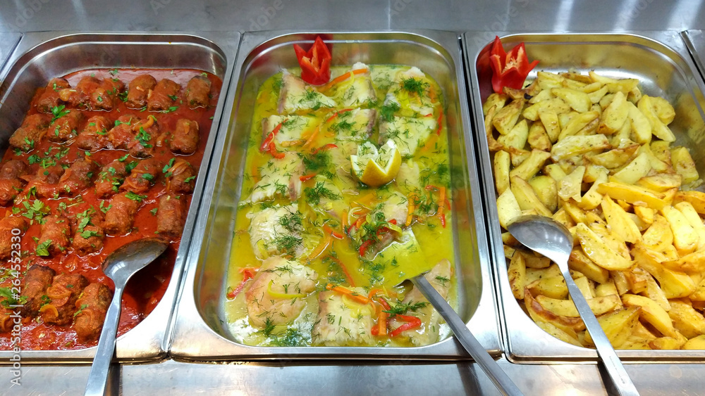 Greek cuisine buffet food in a hotel restaurant Greek cuisine buffet food in a hotel restaurant