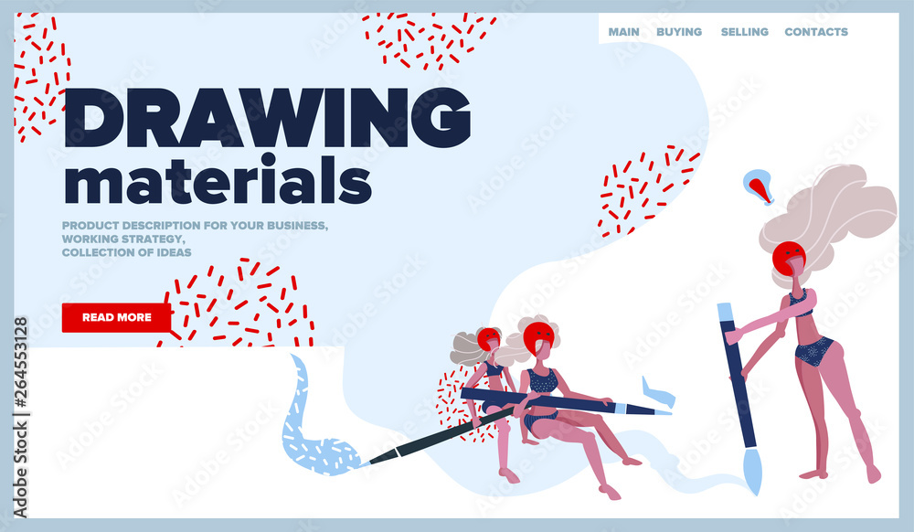 creative website template design with rafting small people and giant brushes,pencils . Vector illustration concept of web page design,mobile website development. Easy to edit and customize.