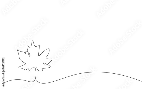 Autumn background with leaves one line drawing vector illustration