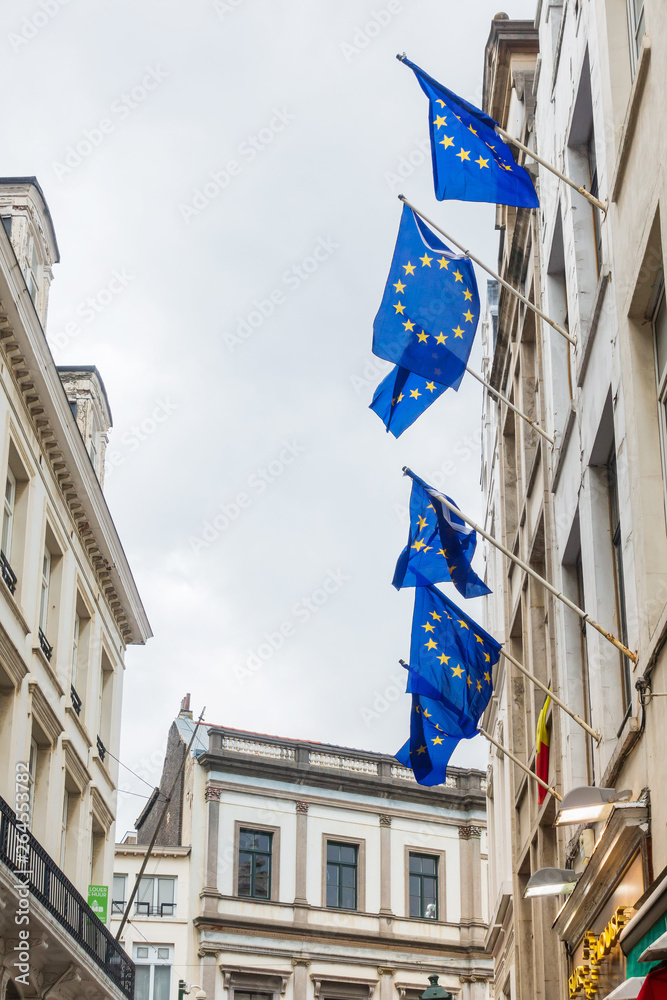 BRUSSELS, BELGIUM - August 27, 2017: European flag in Brussels city