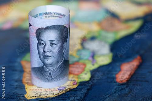 Sticker Chinese yuan on the map of Africa continent
