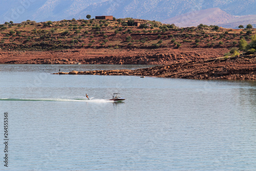 Bin El Ouidane, Azilal Province, Béni Mellal-Khénifra, Morocco - November 3, 2012: Panoramic view of the artificial lake of Bin el Oiudane located 1 km east of the village of the same name.