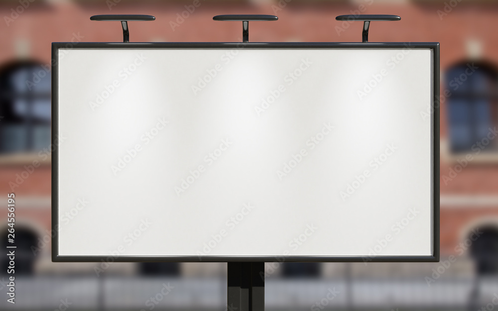 3D rendering of blank billboard (empty advertisement) with city background. Empty mockup template 3D rendering of blank billboard (empty advertisement) with city background. Empty mockup template