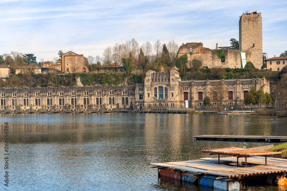 Fototapeta premium Cycleway along the Adda river at Trezzo