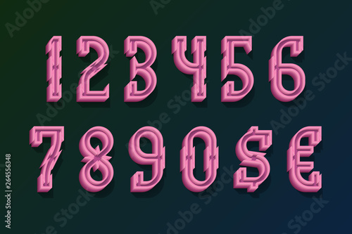 Stylish numbers with currency signs in 3d techno style.