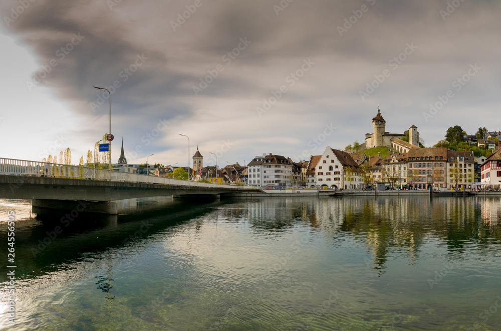 Fototapeta premium view of the city of Schaffhausen in northeastern Switzerland with the bridge across the Rhine