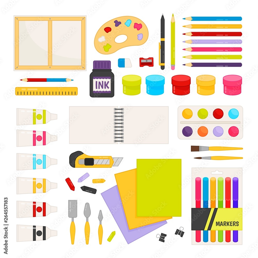 Obraz Vector cartoon set painting tools. Bright set for website templates, banners, posters.