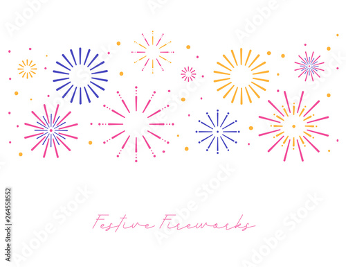 Modern sunburst, firework festive background. New Year event on white background