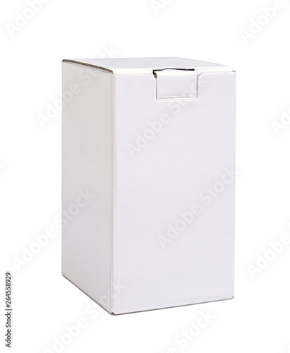 Real Vertical blank carton box closed isolated on white